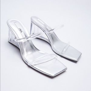 Zara Transparent Silver Metallic Wedge Sandals Size US 8 / EU 39